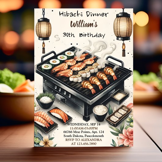 Chef Bbq Sushi Hibachi 30歳日本の誕生日に参加 招待状