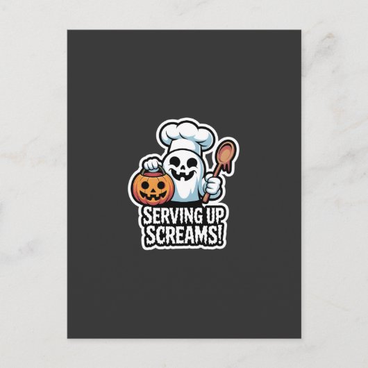 Chef Boo – Spooky Cute Halloween Ghost Spoon インビテーションポストカード (正面)