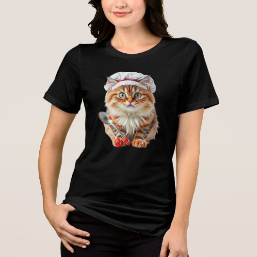 Chef Cat with Flour Hat and Spoon – Cooking Cat  トライブレンドＴシャツ (正面)