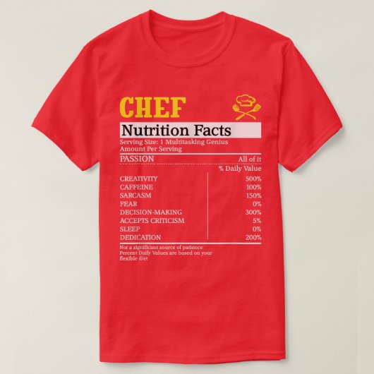 Chef Cook Culinary Cuisine Baker Nutrition Facts S Tシャツ (デザイン正面)