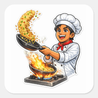 Chef Cooking Fried Rice Sticker スクエアシール