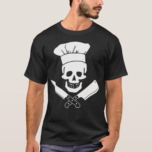 Chef Cooking Restaurant Hat On Skull Cross Tシャツ (正面)