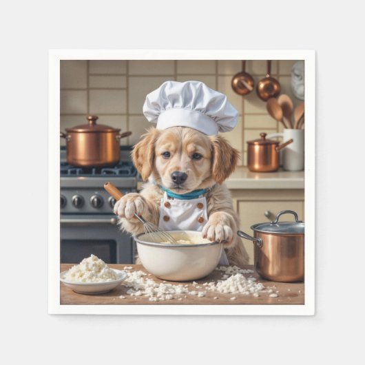 Chef Golden Retriever Puppy  スタンダードカクテルナプキン (正面)
