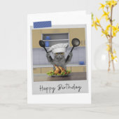 Chef Grey Cat Funny Birthday Card カード (黄色い花)