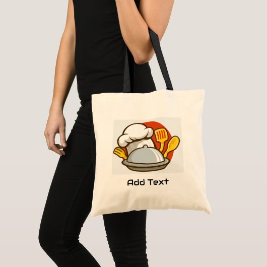 Chef Hat Fork Knife テキスト追加 プリント ブラック トートバッグ (正面(商品))