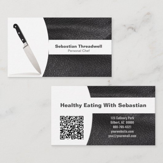 Chef Knife Leather Replaceable Photo & QR Code 名刺 (正面/裏面)