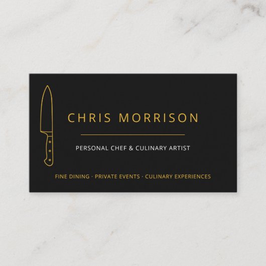 Chef Knife Personal Chef Catering Gold Black 名刺 (正面)