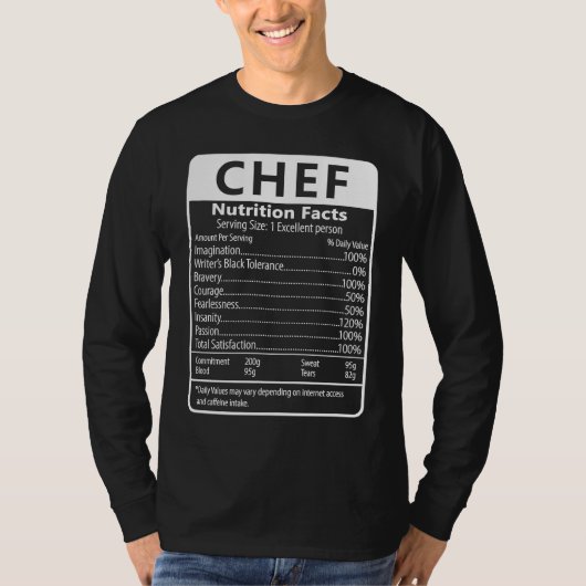 Chef Nutrition Facts Sarcastic Graphic Humor Tシャツ (正面)