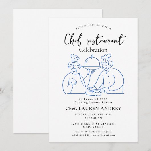 Chef Restaurant Celebration Invitation 招待状 (正面/裏面)