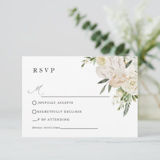 CHELSEA Watercolor White Blooms Wedding  出欠カード