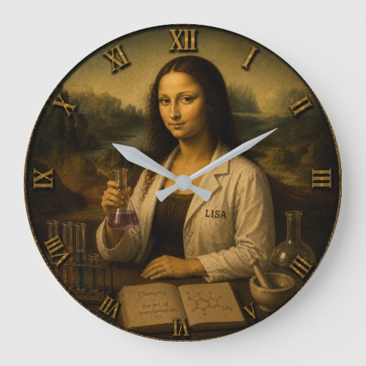 Chemist Funny Mona Lisa Chemistry Lab Gift ラージ壁時計 (正面)