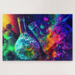 Chemistry abstract bright flask liquid ジグソーパズル<br><div class="desc">Abstract alchemy in bright colors,  lots of geometric patterns and neon splashes.</div>