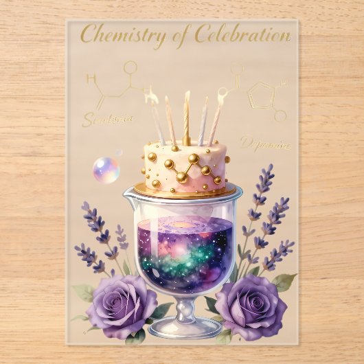 Chemistry Birthday Celebration Flask and Floral Ca アクリル招待状 (正面)