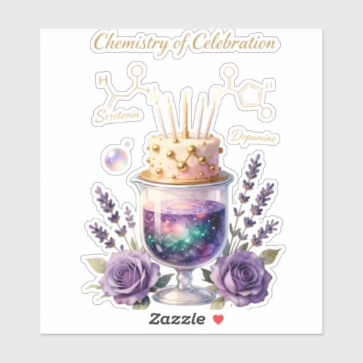 Chemistry Birthday Celebration Flask and Floral Ca シール (シート)