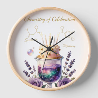 Chemistry Birthday Celebration Flask and Floral Ca 壁時計