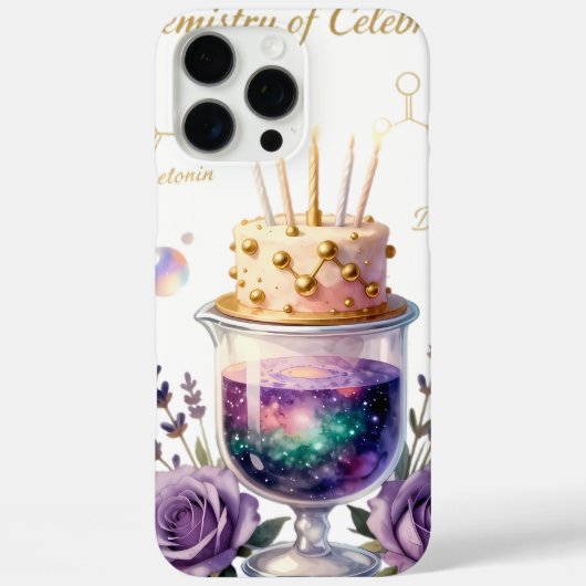 Chemistry Birthday Celebration Flask and Floral Ca Case-Mate iPhoneケース (裏面)