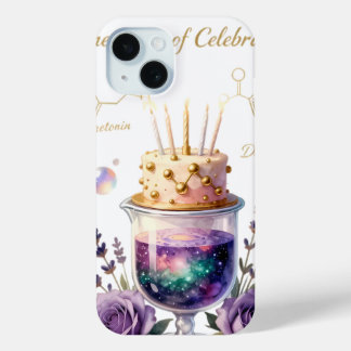 Chemistry Birthday Celebration Flask and Floral Ca iPhone 15ケース