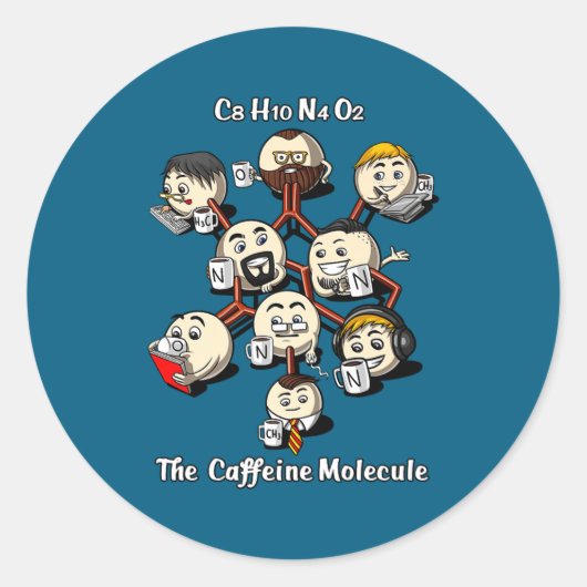 Chemistry Caffeine Molecule Funny Science Geek Cof ラウンドシール (正面)