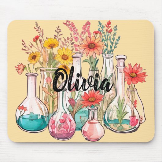 Chemistry Floral Beakers  Laboratory equipment マウスパッド (正面)