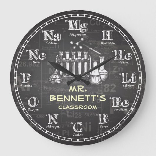 Chemistry Science Chalkboard Personalizable Clock ラージ壁時計 (正面)