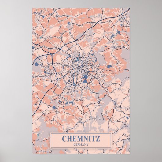 Chemnitz Germany Breezy City Map Travel ポスター (正面)