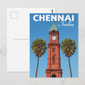 Chennai India Red Clock Tower ポストカード (正面/裏面)