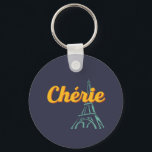 Cherie My Dear Darling Vintage French Word Phrase キーホルダー<br><div class="desc">Cherie My Dear Darling. Vintage quote and saying typography design for those who love this beautiful language. Cool France pride fashion trend merchandise for your trip to the romantic city of Paris to see the Eiffel Tower. Retro text design with script and cursive font to wear while enjoying your travel...</div>