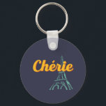 Cherie My Dear Darling Vintage French Word Phrase キーホルダー<br><div class="desc">Cherie My Dear Darling. Vintage quote and saying typography design for those who love this beautiful language. Cool France pride fashion trend merchandise for your trip to the romantic city of Paris to see the Eiffel Tower. Retro text design with script and cursive font to wear while enjoying your travel...</div>