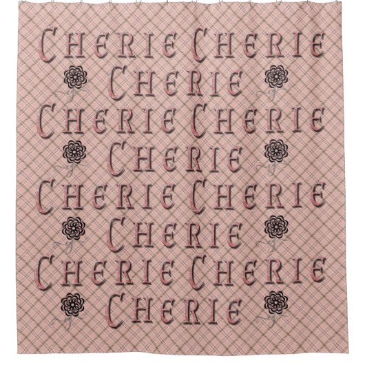 Cherie with monogram badge シャワーカーテン (正面)