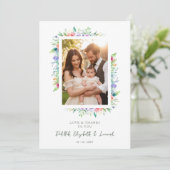 Cherish Cute Floral Frame Christening Photo サンキューカード (スタンド正面)
