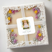 Cherish Cute Floral Frame Christening Photo スクエアシール