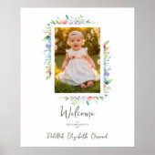 Cherish Cute Floral Frame Christening Photo ポスター (正面)