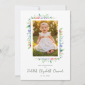 Cherish Cute Floral Frame Christening Photo  招待状 (正面)