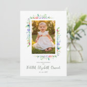 Cherish Cute Floral Frame Christening Photo  招待状 (スタンド正面)