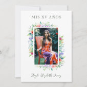 Cherish Cute Floral Frame Quinceañera Photo 招待状 (正面)