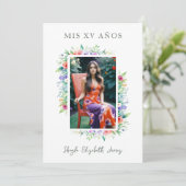 Cherish Cute Floral Frame Quinceañera Photo 招待状 (スタンド正面)