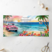 Cherish Cute Pink Van Floral Beach Bachelorette 三つ折り招待状 (内部)