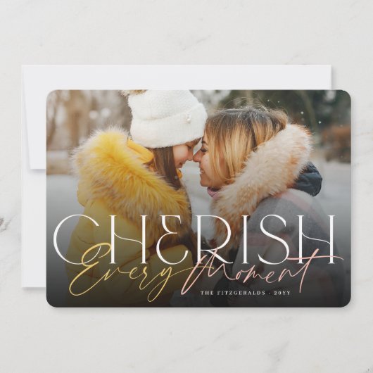 Cherish Every Momentはっきりしたクラシックタイポグラフィ写真 シーズンカード (正面)