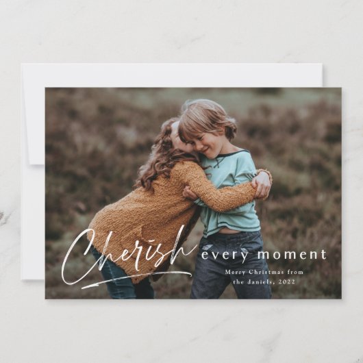 Cherish Every Momentスクリプト写真メリークリスマス カード (正面)