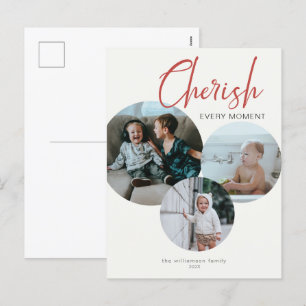 Cherish Every Momentフォトレッドアイボリー シーズンポストカード