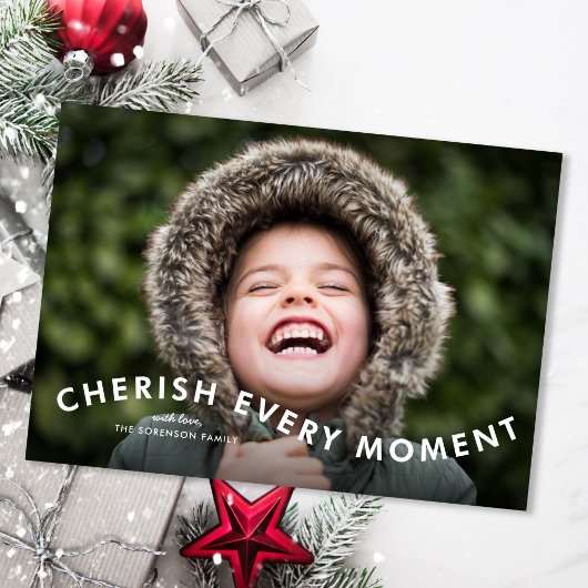 Cherish Every Moment モダン 2 Photo Christmas Card シーズンカード