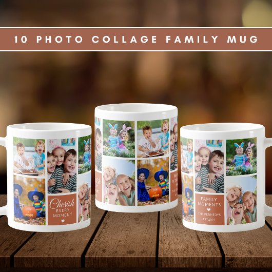 Cherish Every Moment Terracotta 10フォトコラージュ コーヒーマグカップ