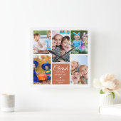 Cherish Every Moment Terracotta 5フォトコラージュ スクエア壁時計 (ホーム)