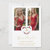 Cherish Floral Heart Initials Graduate 2 Photos 招待状 (正面)