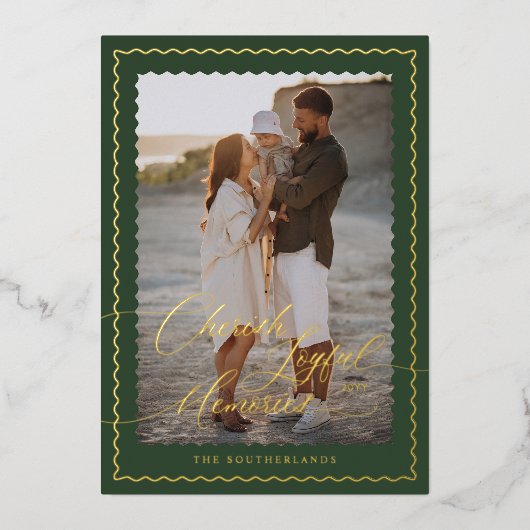 Cherish Joyful Memoriesの波状の写モダン真ミニマル 箔シーズンカード (正面)