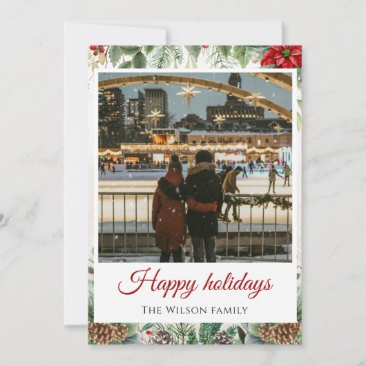 Cherish Memoriesフローラフレームフォトホリデーカード 招待状 (正面)