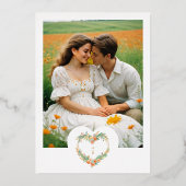 Cherish Romantic Orange & Green Floral Heart Shape 箔招待状 (裏面)