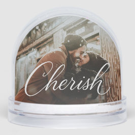 Cherish Script Photo Snow Globe – Personalized 2‑P