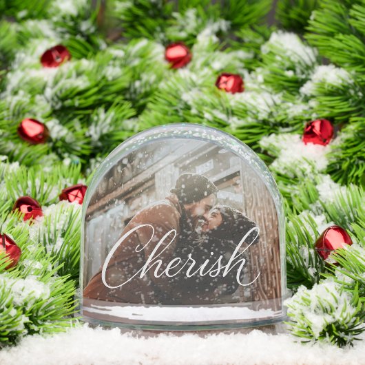 Cherish Script Photo Snow Globe – Personalized 2‑P (クリスマス)