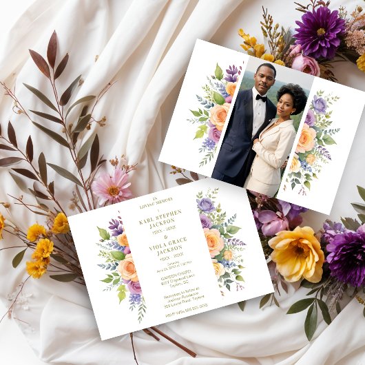 Cherish Spring Floral Garland Double Funeral Photo 招待状
